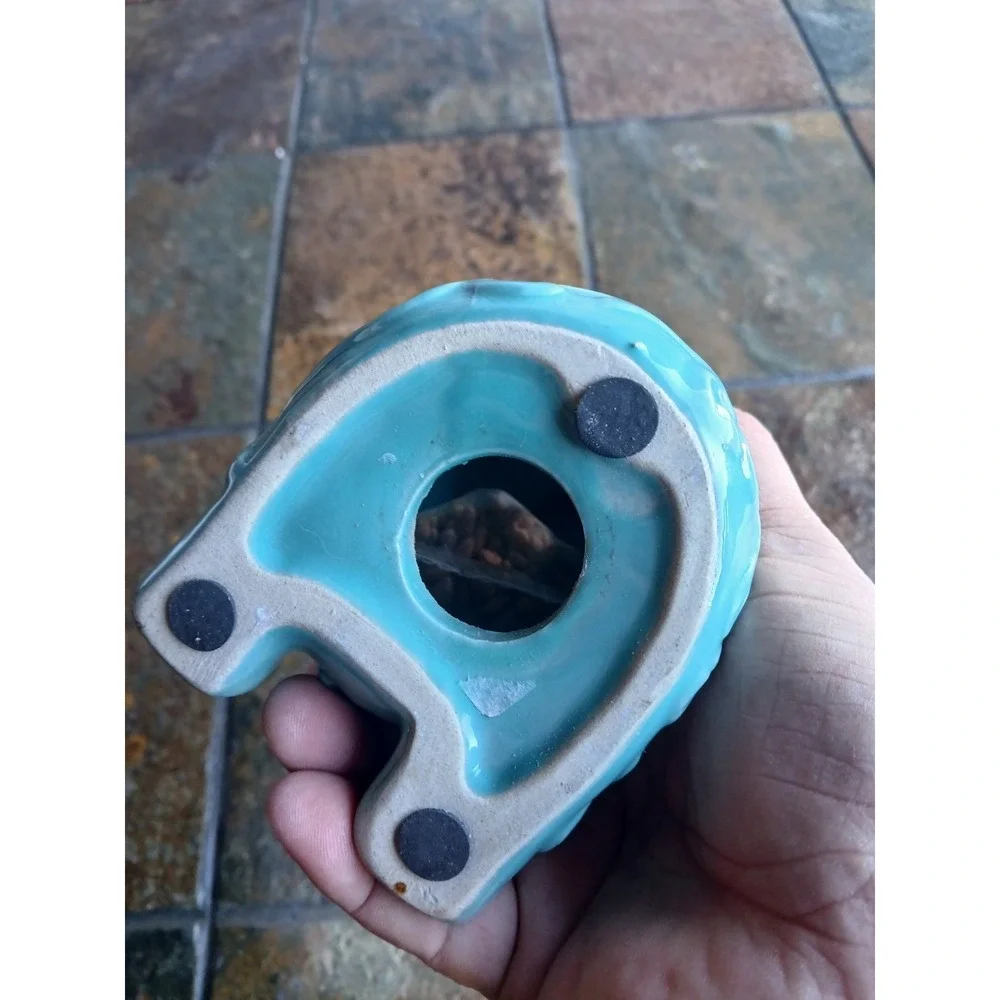 Vintage Turquoise Ceramic Elephant Potpourri Holder Sachet Pomander‎ Trunk Up